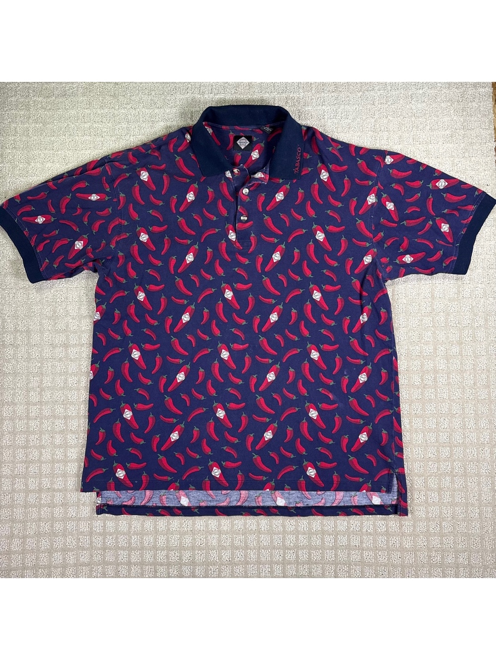 Tabasco navy chili pepper print polo shirt xl